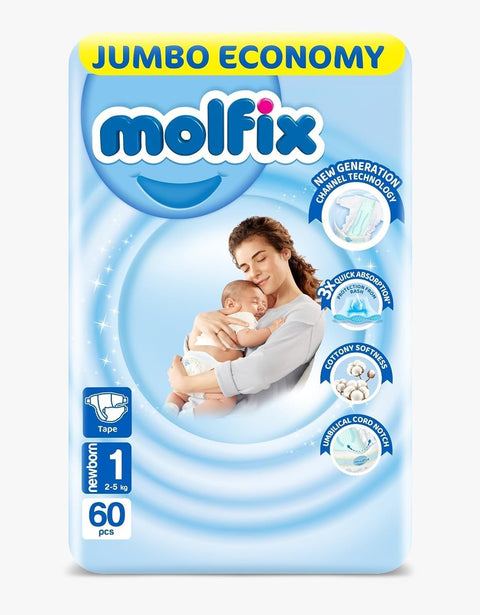 molfix jumbo size 1, 2-5kg, 60diapers