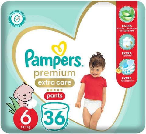 Pampers Premium Extra Care Pants, Size 6, 16+ kg, with lotion with aloe vera, 36 diapers