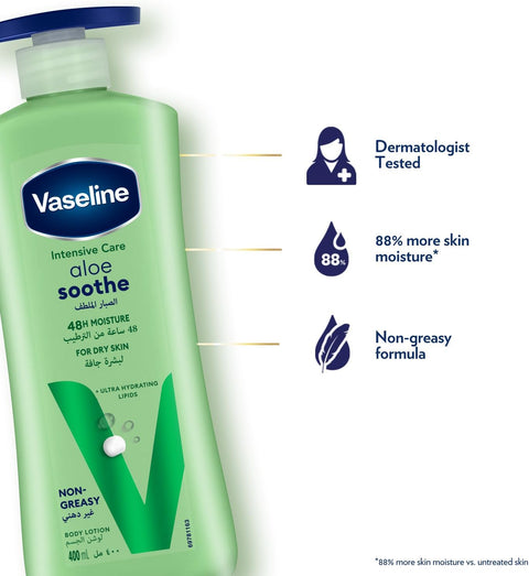 Vaseline Body Lotion Intensive care Aloe vera Soothe, heals & refreshes dry skin 400ML