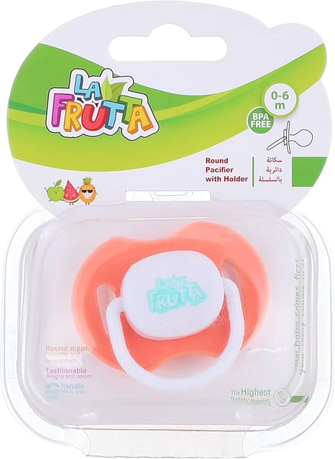 La Frutta round pacifier with holder orange