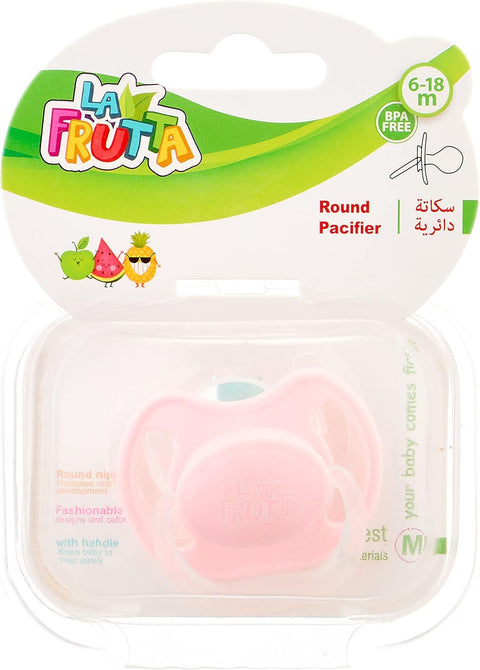 La Frutta Printed Pacifier with Cover and Round Teat, Pink and Clear - 6 to 18 Months