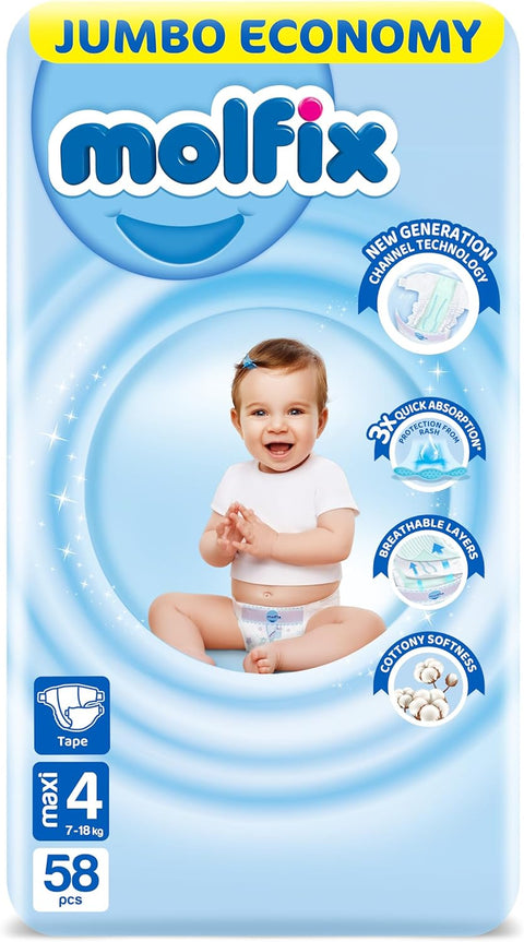 molfix jumbo size 4, 7-18kg , 58diapers