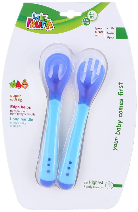 La Frutta 2-Piece Fork And Spoon Set, Blue, 4+ months