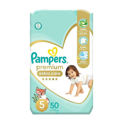 Pampers premium extra care , size 5 , with lotion with aloe vera, 50 diapers