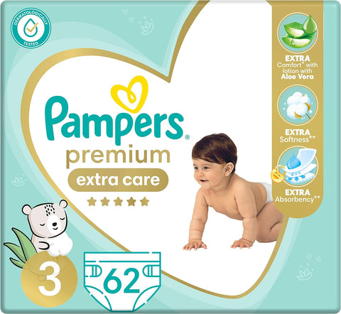 Pampers premium extra care , size 3, 6-10 kg, with lotion with aloe vera, 62 diapers