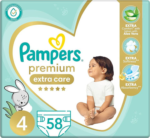 Pampers premium extra care , size 4, with lotion with aloe vera, 58 diapers