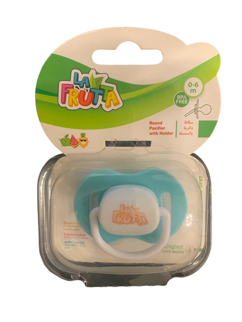 La Frutta round pacifier with holder blue